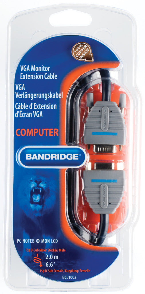 Bandridge bandridge bcl1002 vga verlengkabel vga male vga female 15-pins 2.00 m blauw