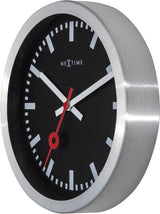 Nextime nextime ne-3998stzw wandklok 'station' ø19 cm, geborsteld aluminium zwart