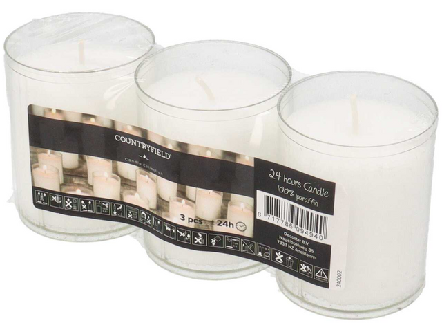 Countryfield theelicht hoog 24uur 6,5x5cm set 3 stuks
