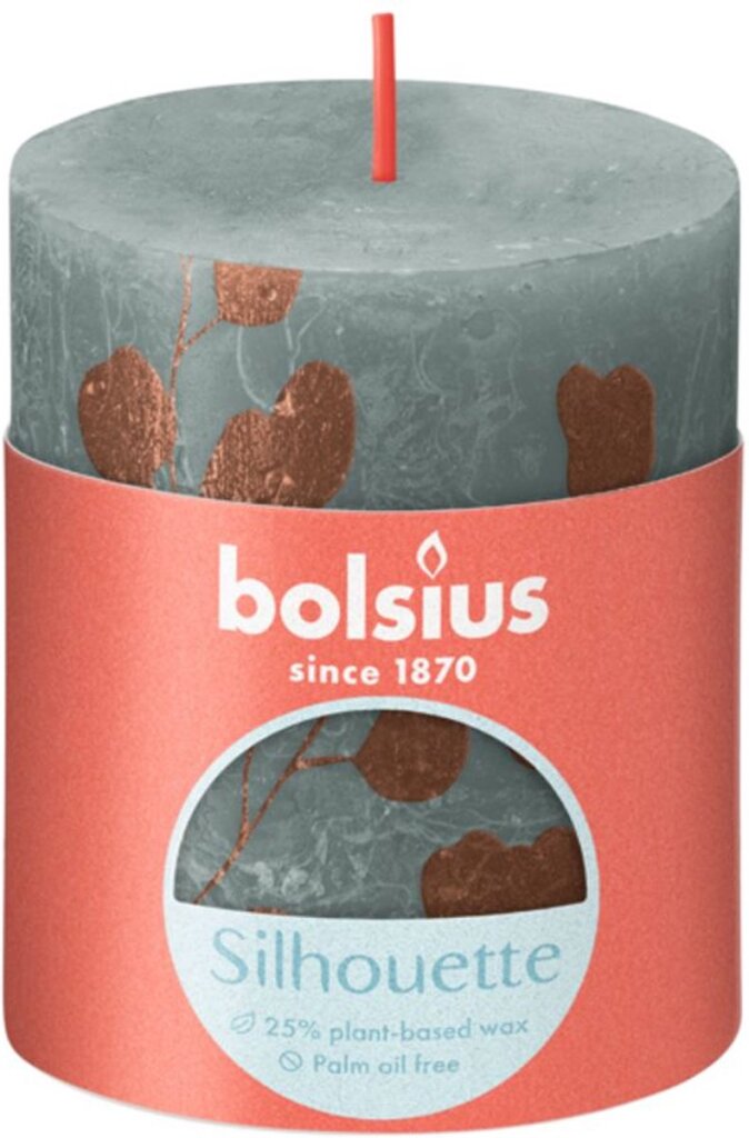 Bolsius Rustic Printed Stub candle 80 68 Eucalyptus Green