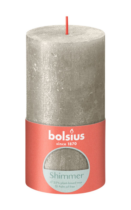 Bolsius rustiek stompkaars shimmer 130 68 - champagne