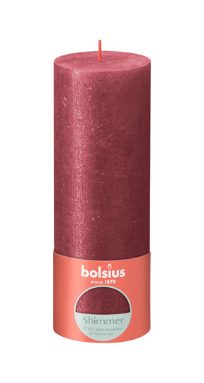 Bolsius rustiek stompkaars shimmer 190 68 - red