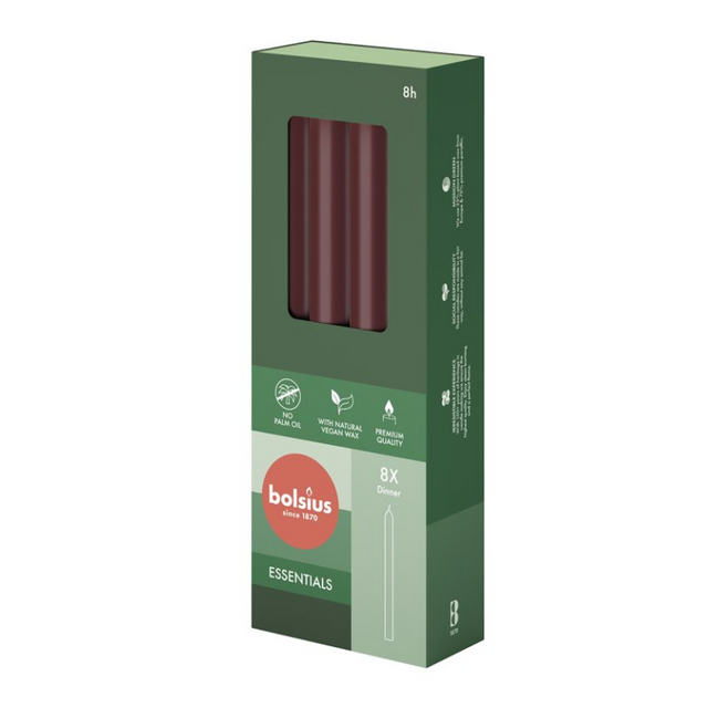 Bolsius dinerkaars 230 20 8 stuks - velvet rood