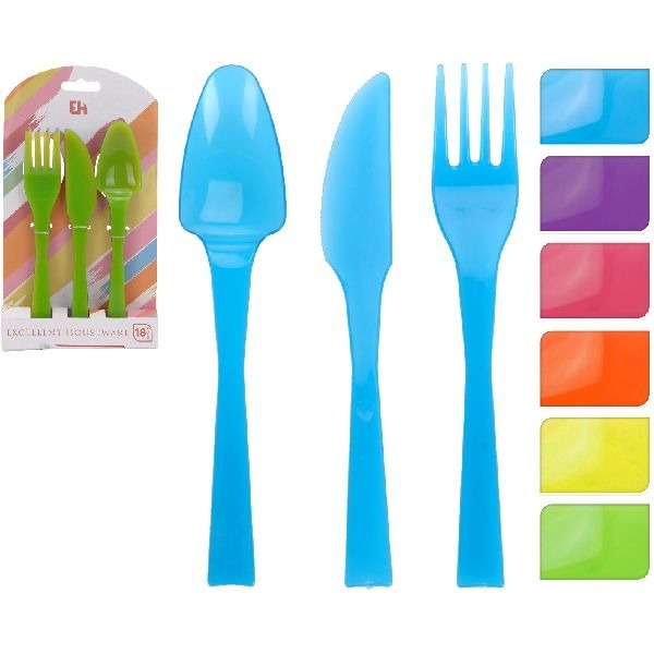 Excellent houseware houseware plastic bestekset met 6 kleuren 18-delig