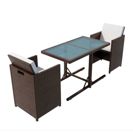 Vidaxl 3-delige bistroset met kussens poly rattan bruin