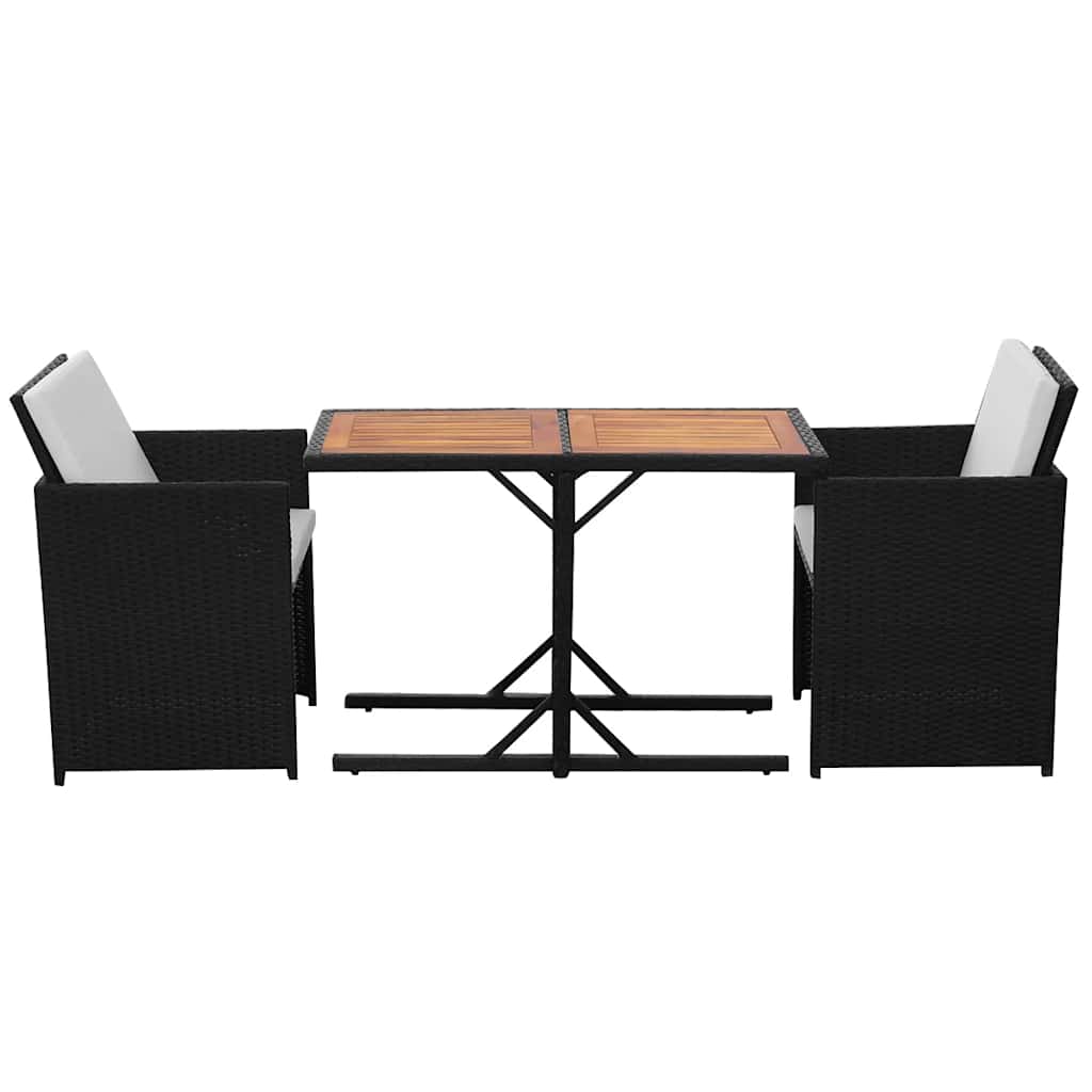 Vidaxl 3-delige bistroset met kussens poly rattan zwart
