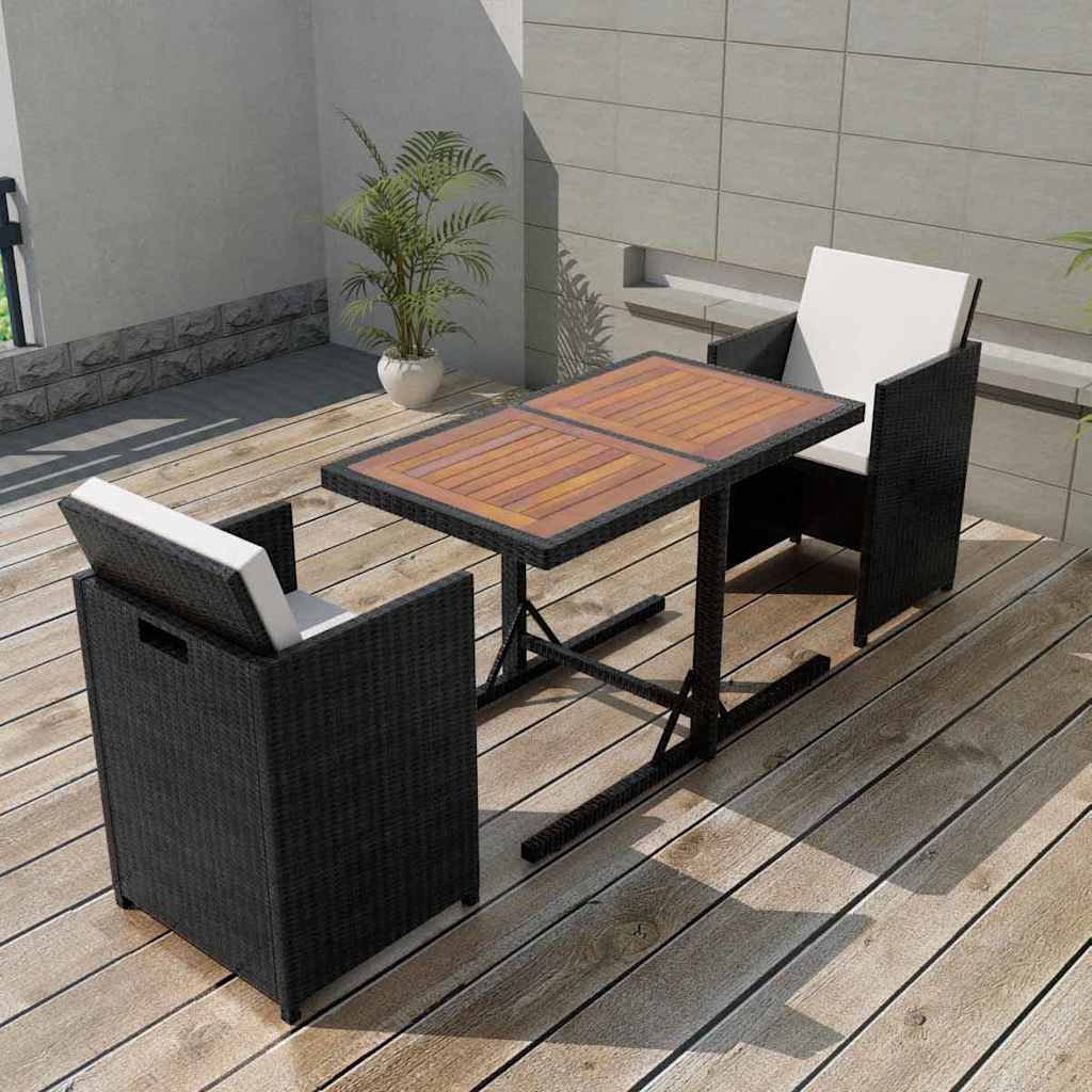 Vidaxl 3-delige bistroset met kussens poly rattan zwart