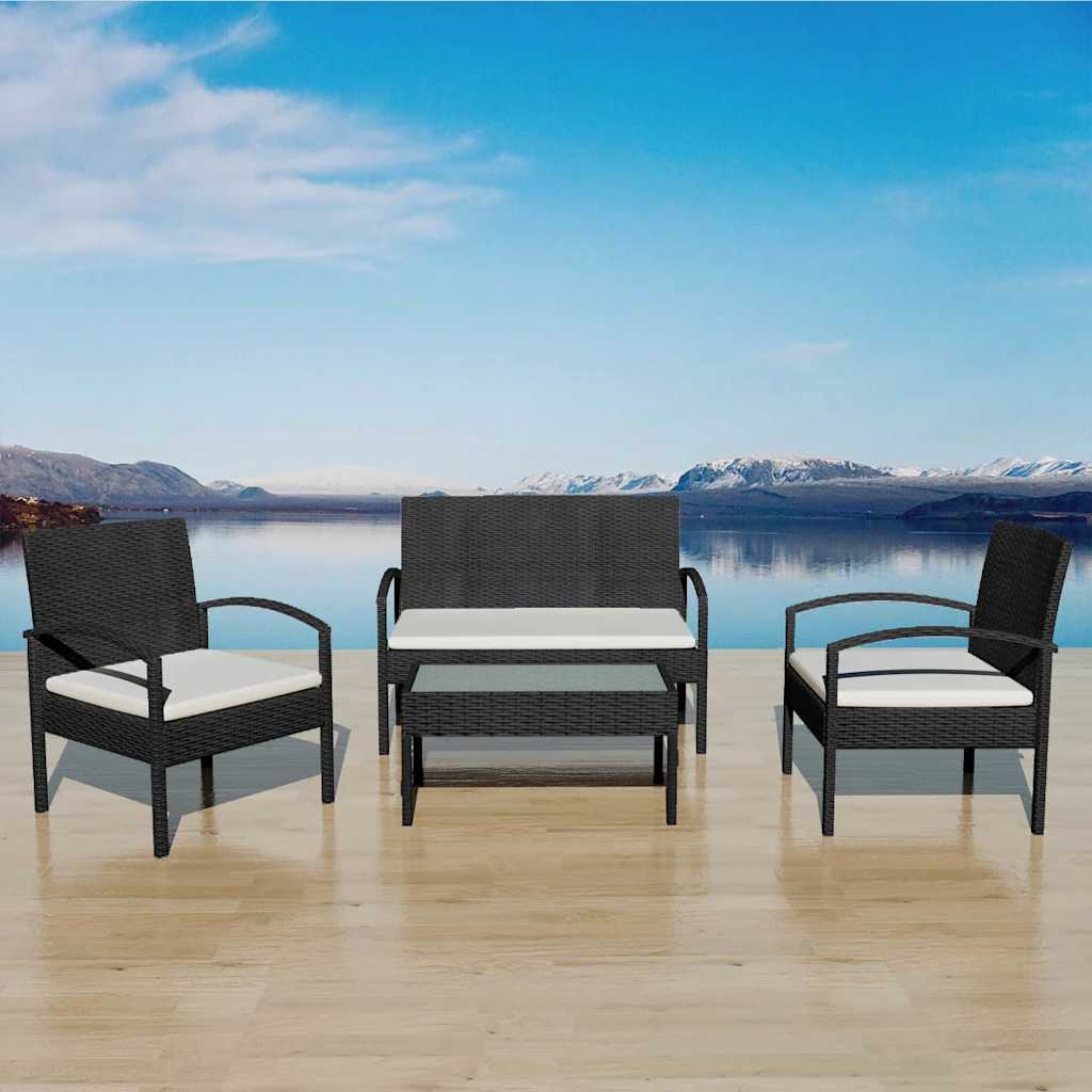 Vidaxl 4-delige loungeset met kussens poly rattan zwart
