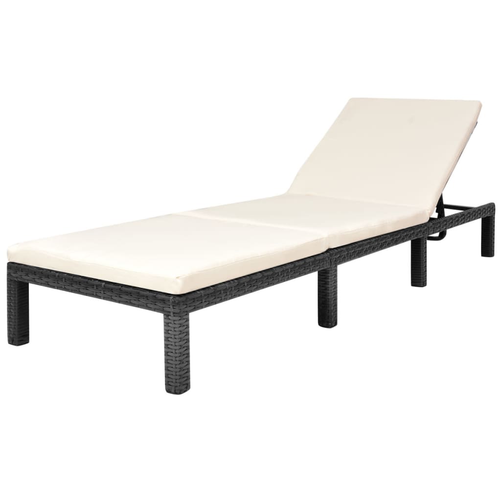 Vidaxl ligbed met kussen poly rattan zwart
