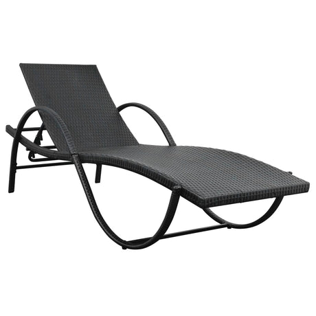 Vidaxl ligbed met kussen poly rattan zwart