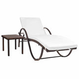 Vidaxl ligbed met kussen en tafel poly rattan bruin
