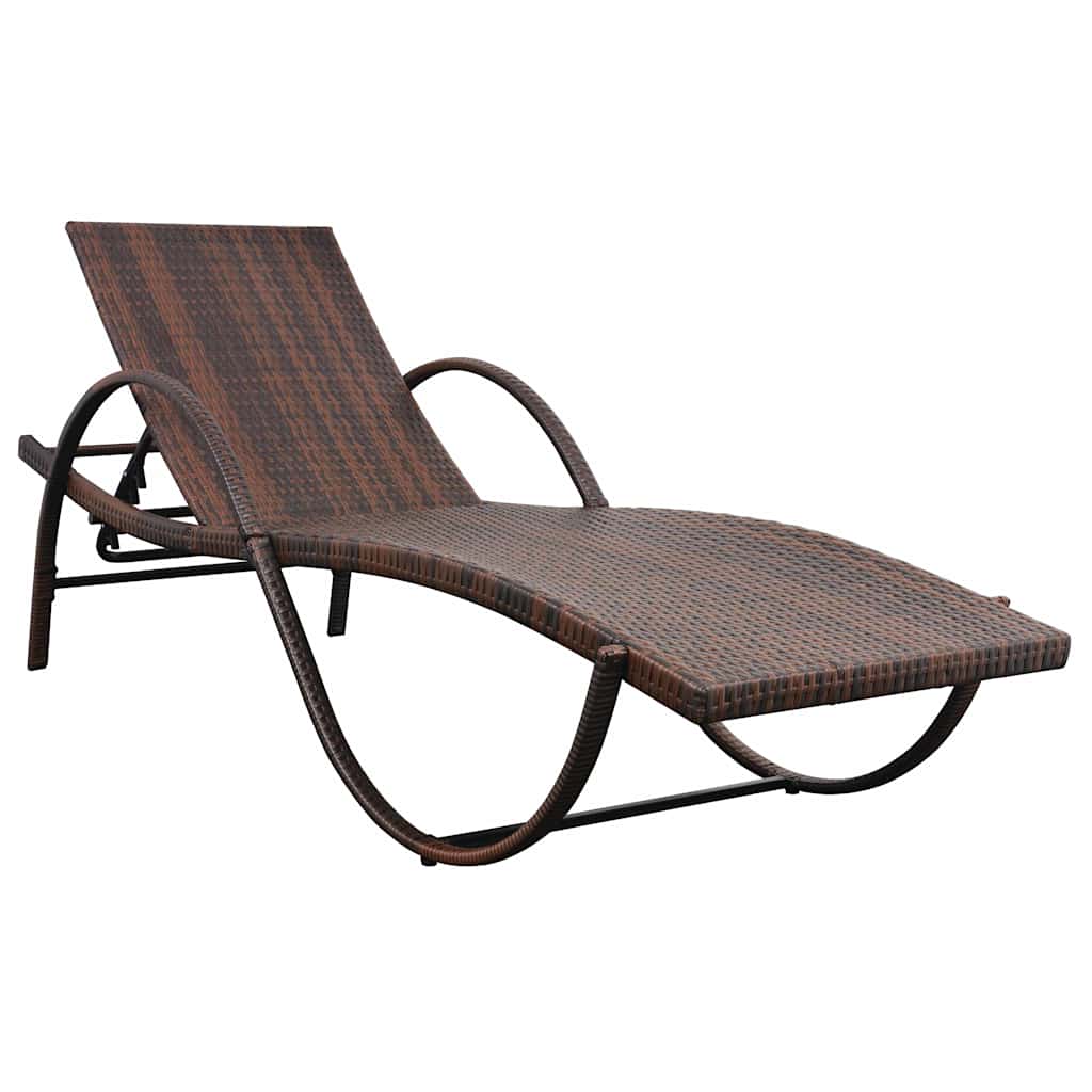Vidaxl ligbed met kussen en tafel poly rattan bruin
