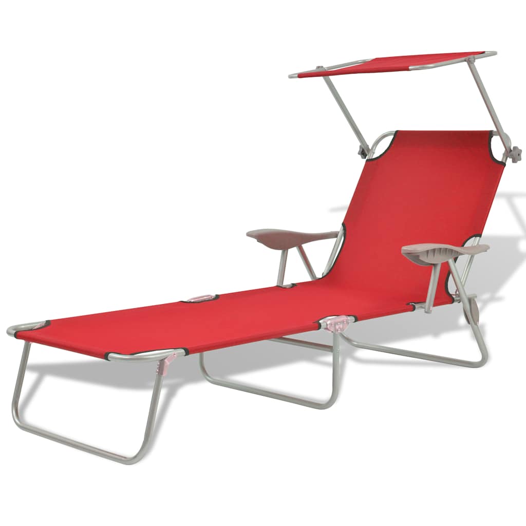 Vidaxl ligbed met luifel staal rood