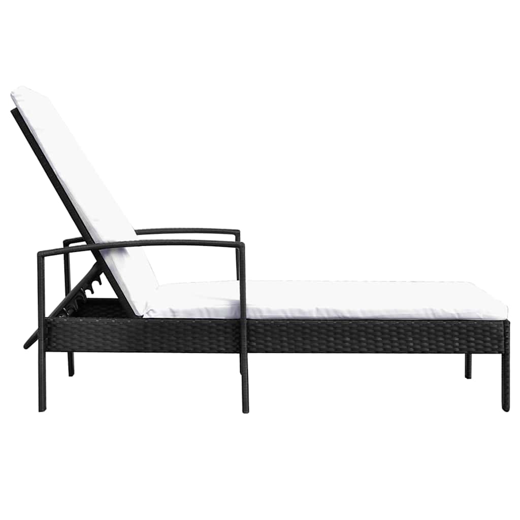Vidaxl ligbed met kussen poly rattan zwart