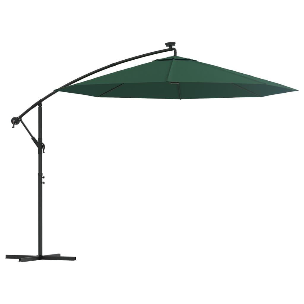 Vidaxl flytende parasol med LED -belysning og metallstang 300 cm grønn