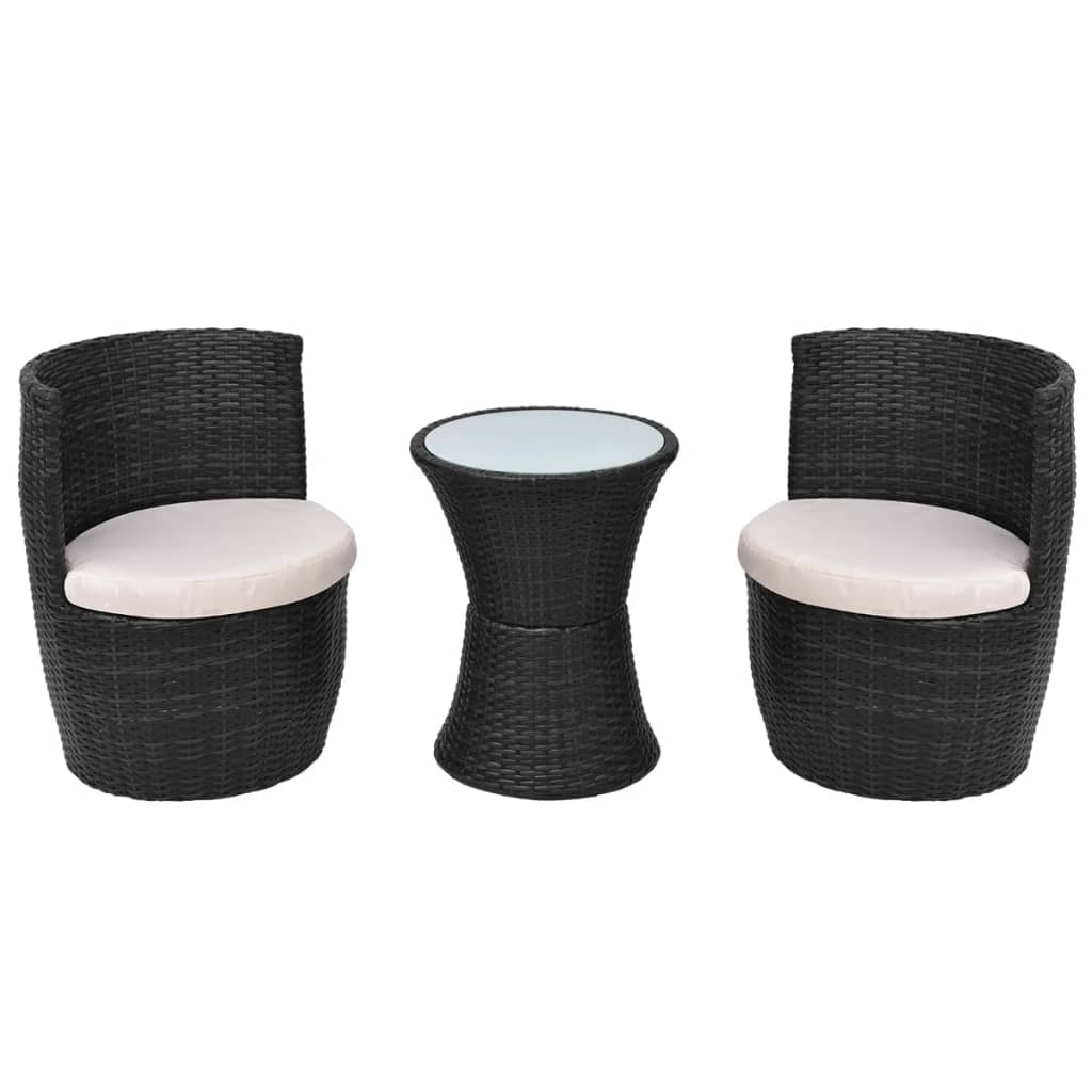 Vidaxl 3-delige bistroset met kussens poly rattan zwart