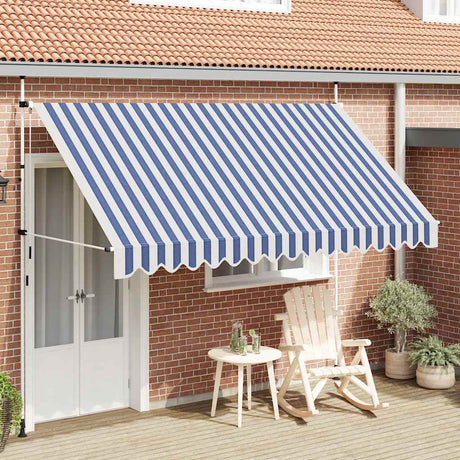 Vidaxl luifel handmatig uittrekbaar 350 cm blauw en witte strepen