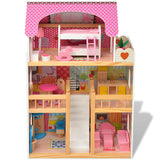 Vidaxl poppenhuis 3 verdiepingen 60x30x90 cm hout