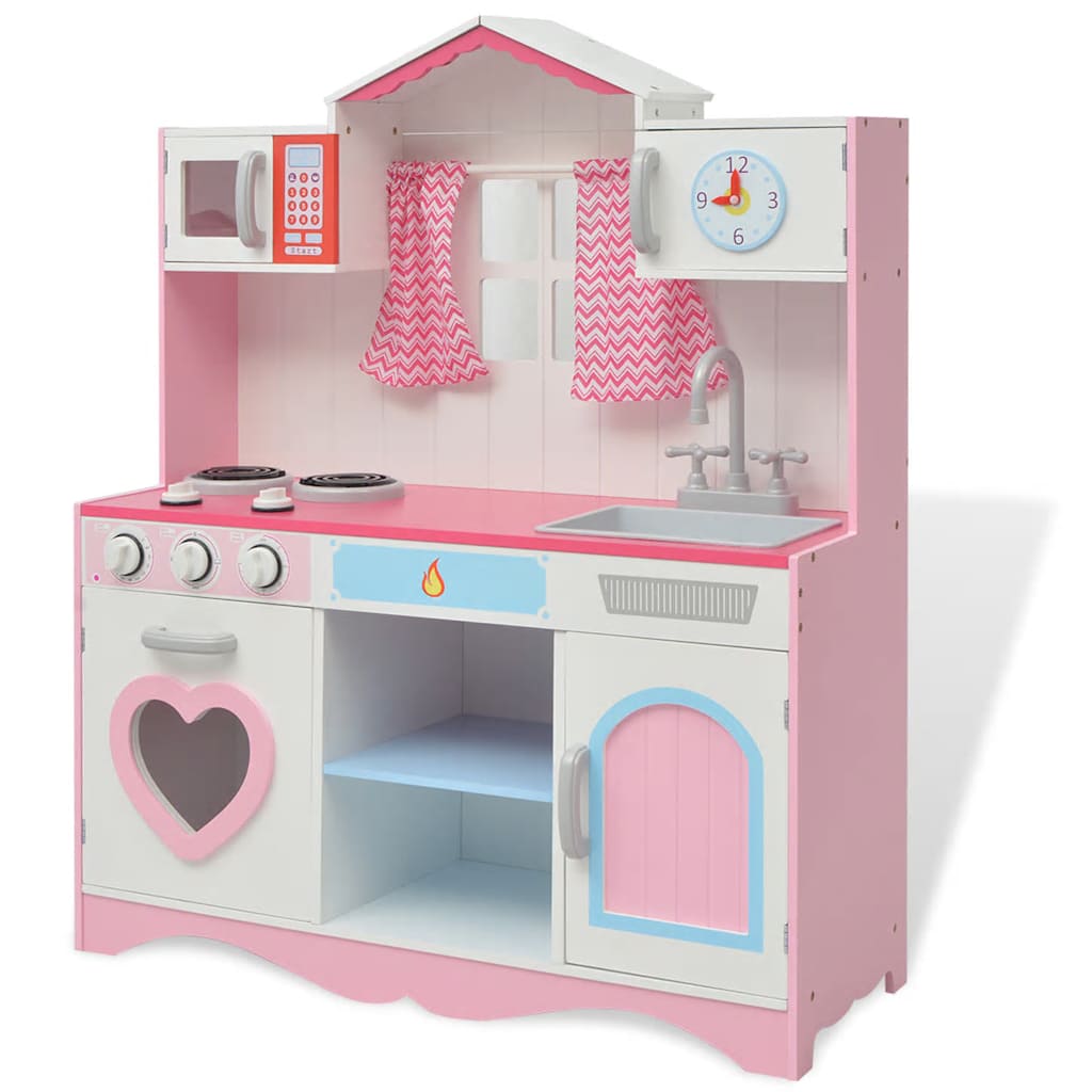 Vidaxl Toy Kitchen Pink and White 82x30x100 cm de madera