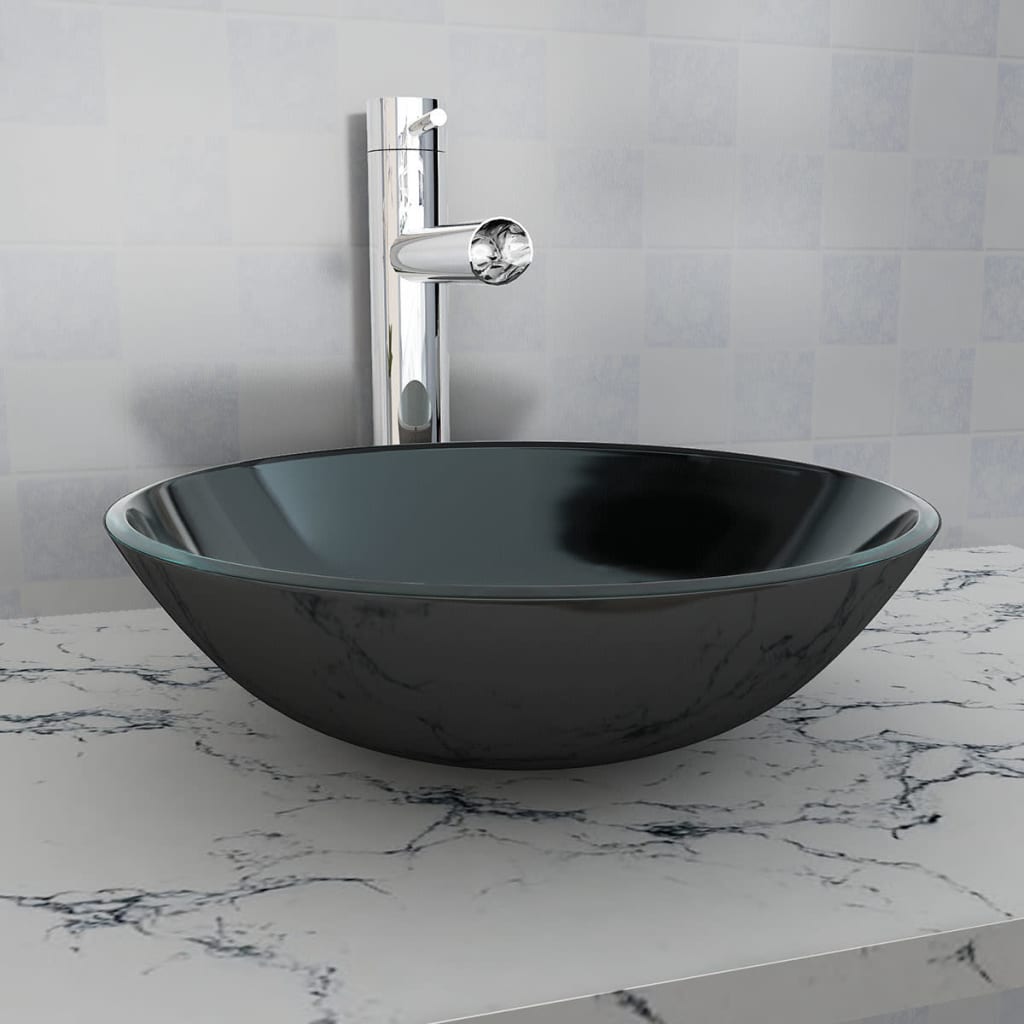 Vidaxl Washbasin hardened glass 42 cm Black