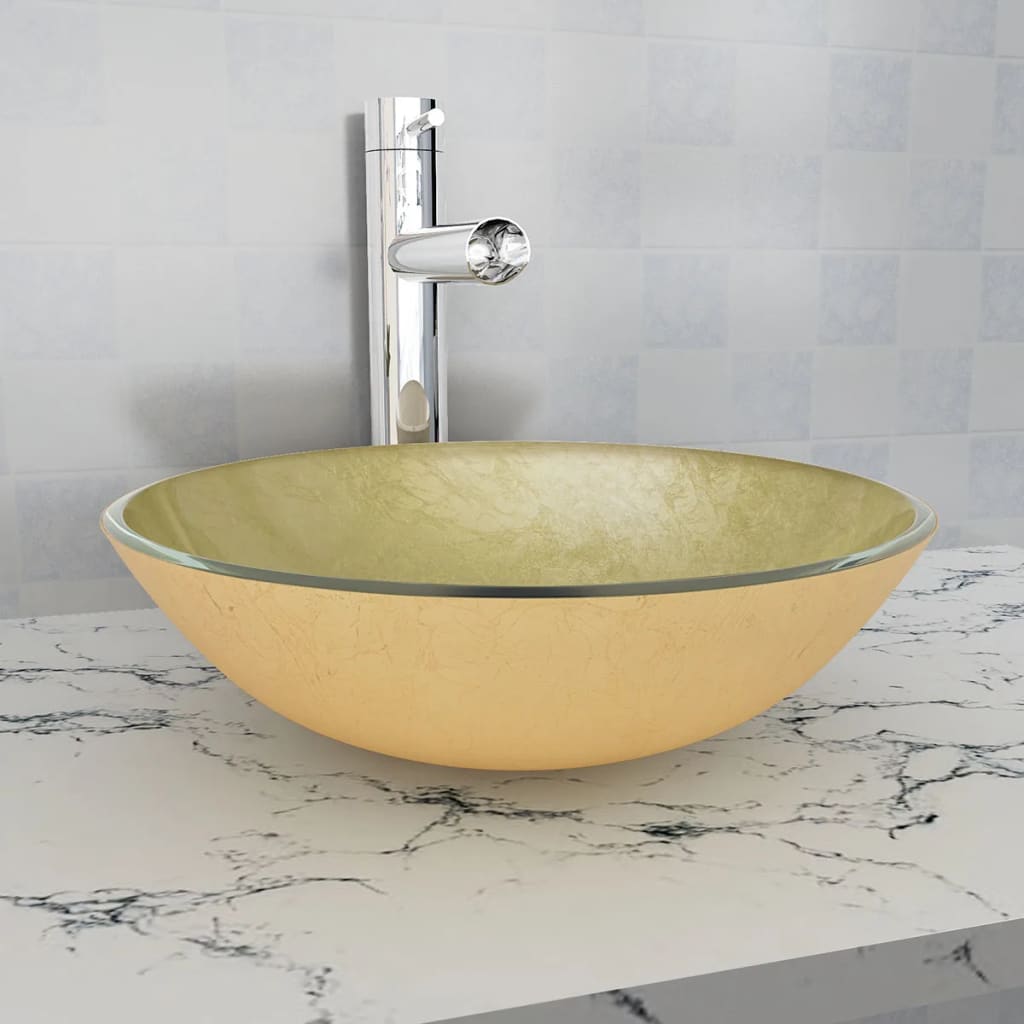 Vidaxl Washbasin Glass indurito da 42 cm oro