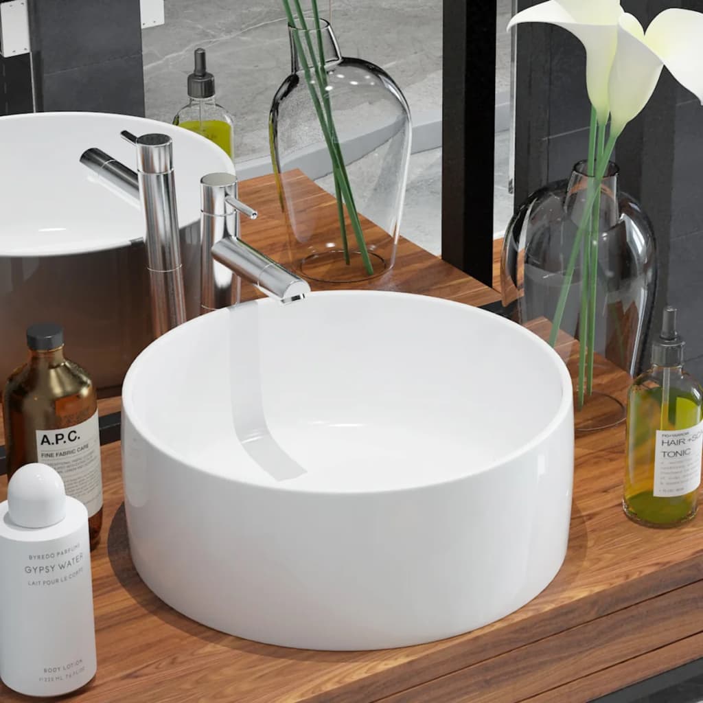 Vidaxl Washbasin rotondo bianco 40x15 cm ceramico