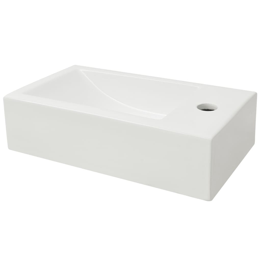 Vidaxl WashBasin z žerjavovo luknjo pravokotno belo 46x25,5x12 cm keramika