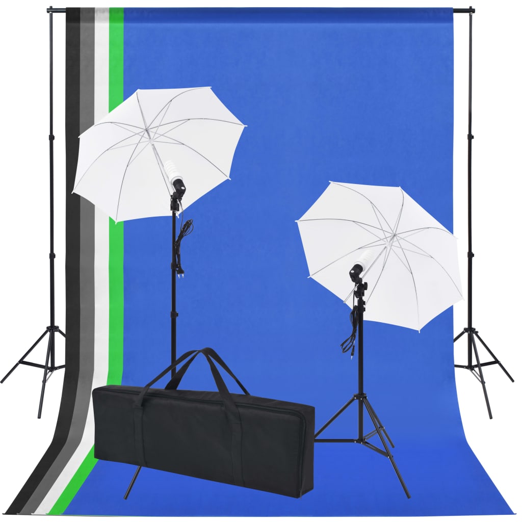 Vidaxl Photo Studio Set med 5 farget bakgrunn 2 paraplyer