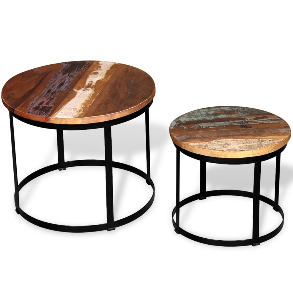 Vidaxl 2-delige salontafelset rond 40 50 cm massief gerecycled hout
