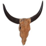 Vidaxl Bull Image Wall -Montert 69x6x60 cm teak tre