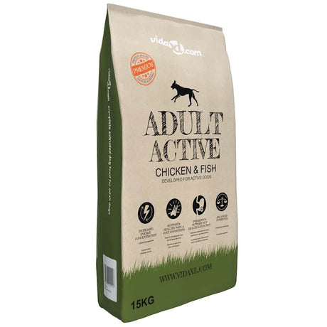 Vidaxl premium hondenvoer droog adult active chicken fish 15kg