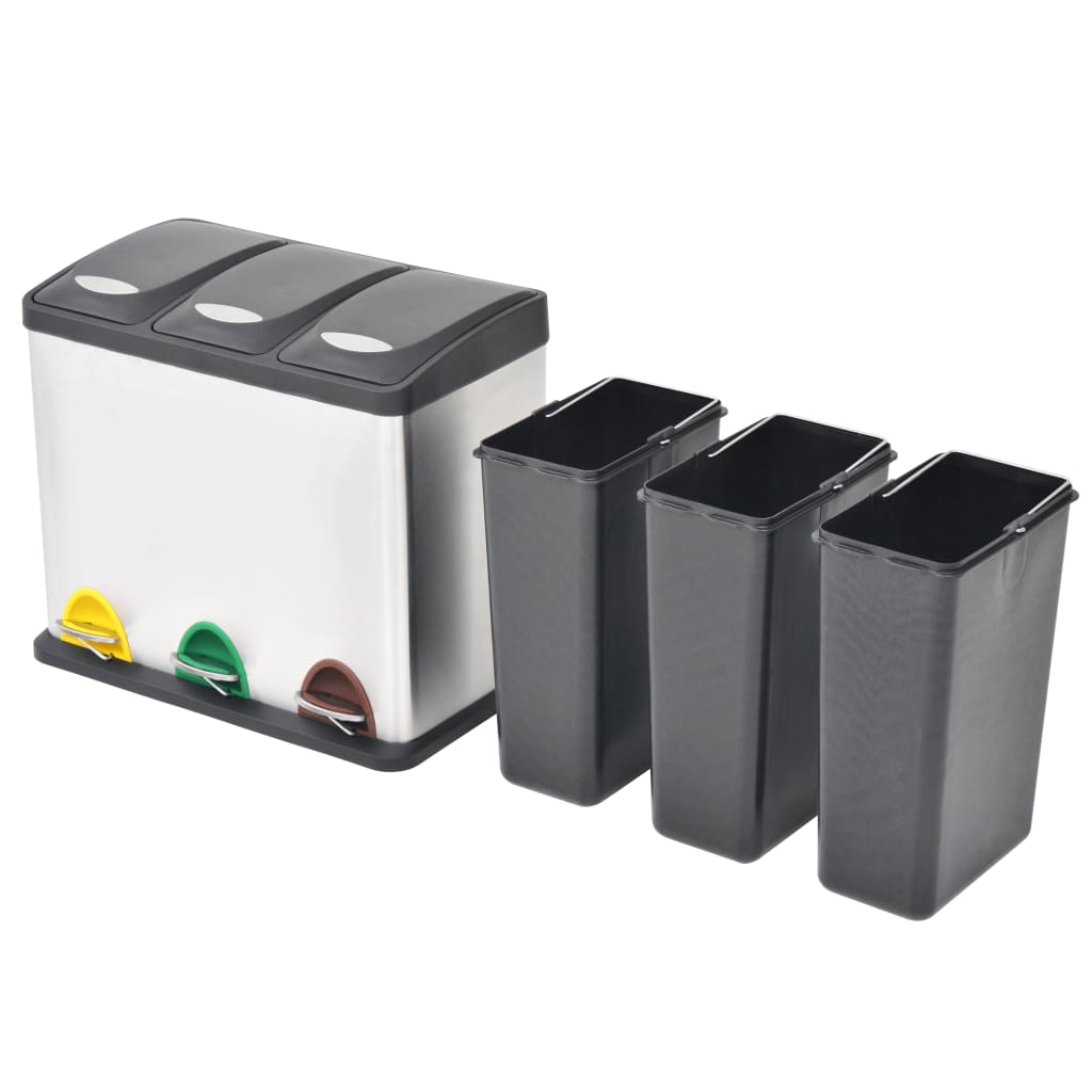 Vidaxl Pedal Bin per riciclaggio in acciaio inossidabile da 24 L