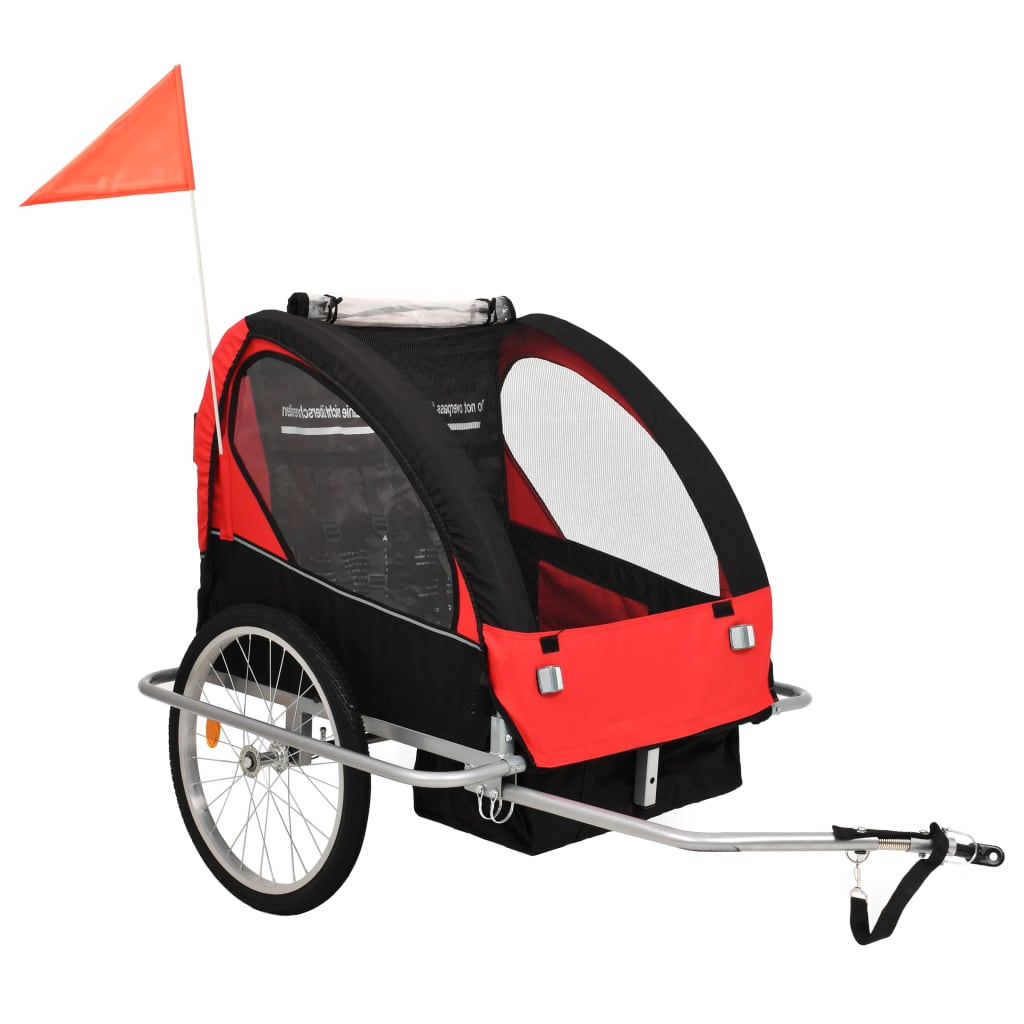 Vidaxl bicycle trailer and pram 2-in-1 black and red