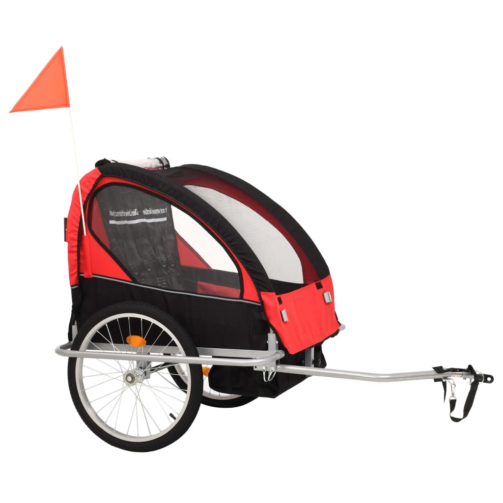 Vidaxl bicycle trailer and pram 2-in-1 black and red