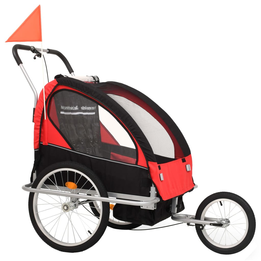 Vidaxl bicycle trailer and pram 2-in-1 black and red