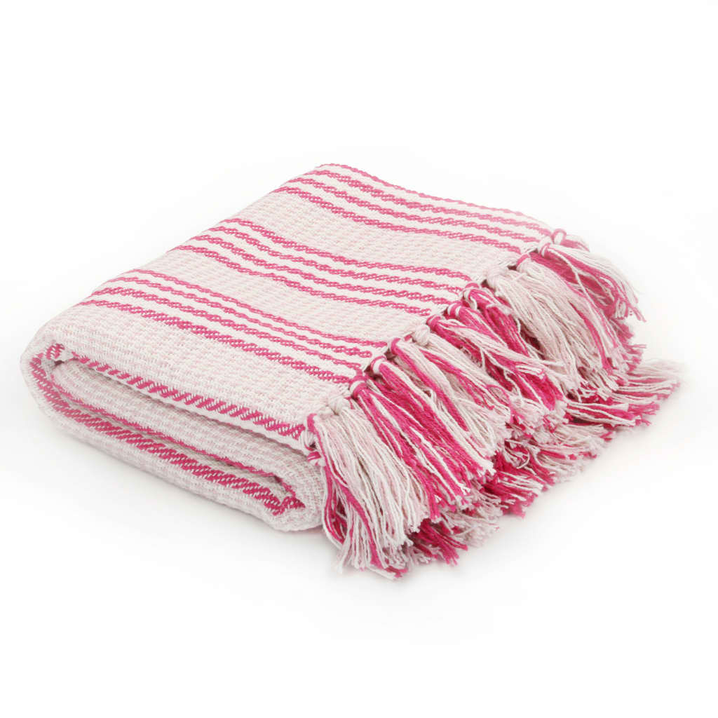 Vidaxl plaid strepen 125x150 cm katoen roze en wit