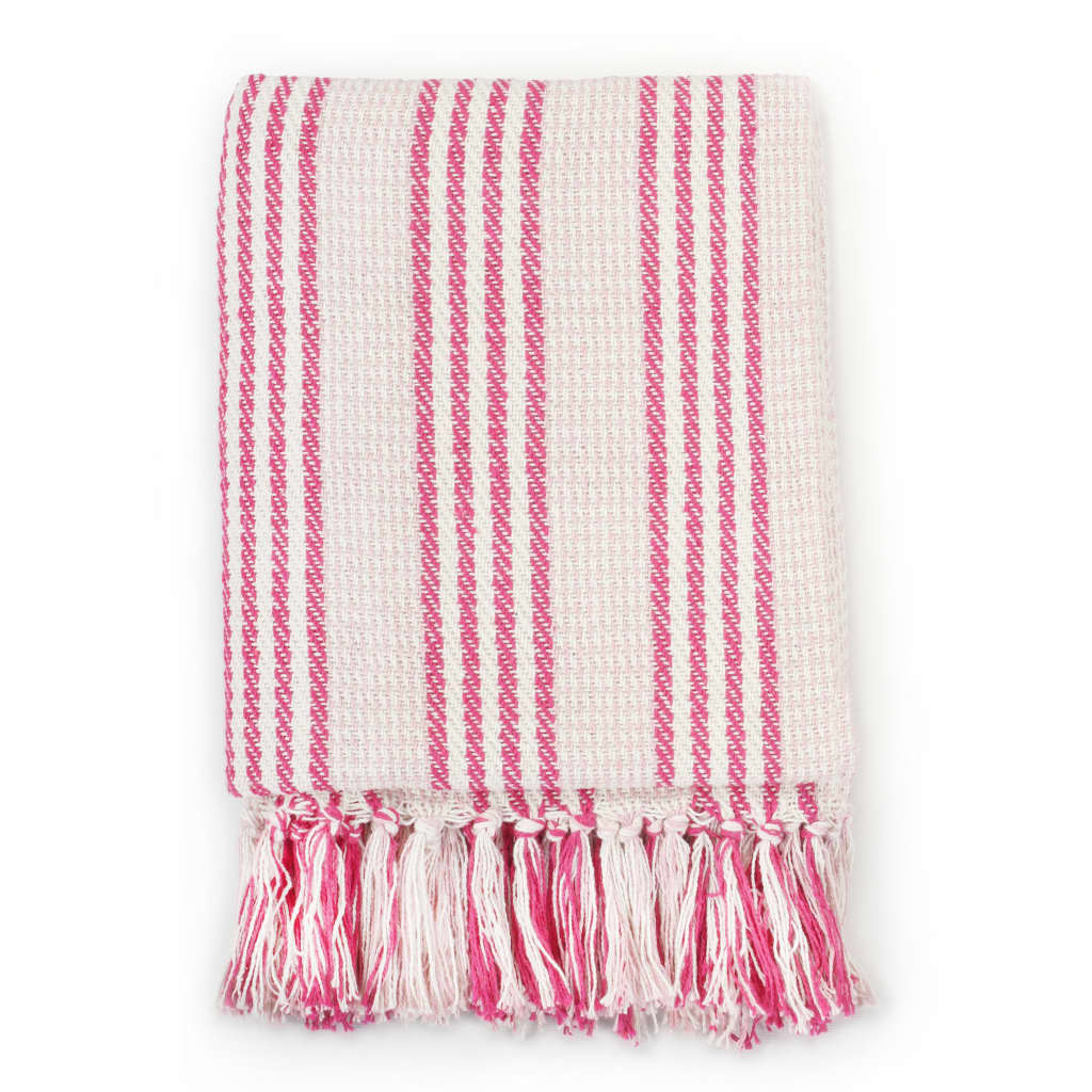 Vidaxl Plaid stripes 220x250 cm cotton pink and white