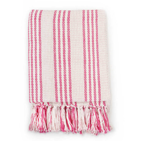 Vidaxl plaid strepen 220x250 cm katoen roze en wit