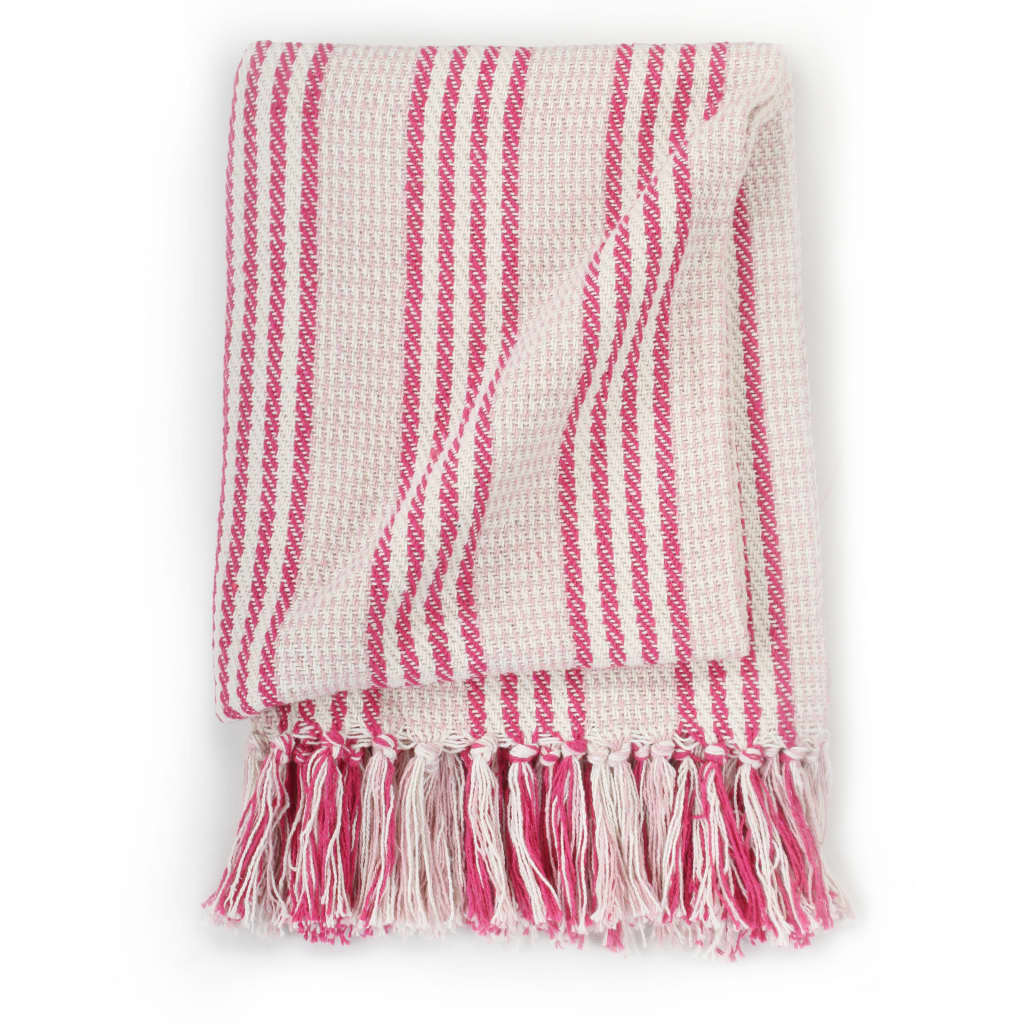 Vidaxl Plaid stripes 220x250 cm cotton pink and white