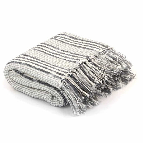 Vidaxl plaid strepen 125x150 cm katoen grijs en wit
