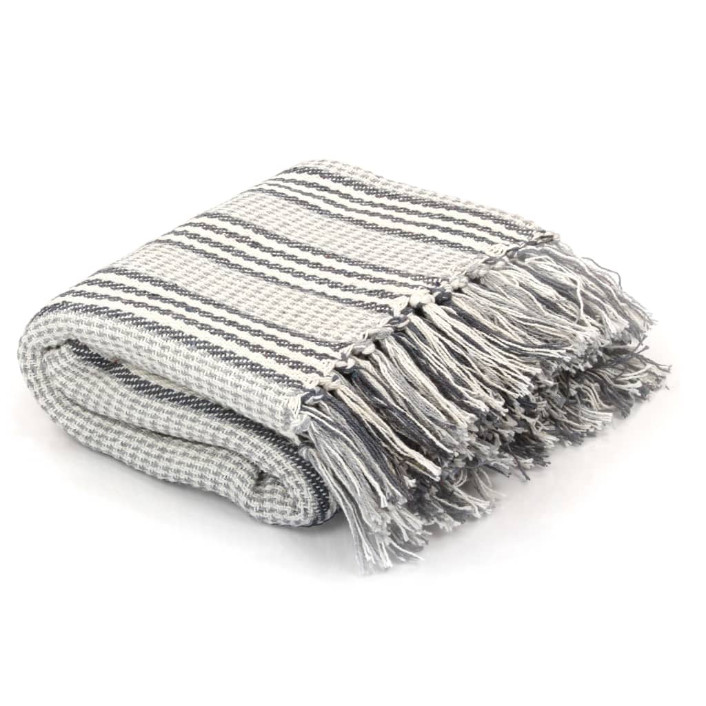 Vidaxl Plaid Stripes 160x210 cm Coton Gris et blanc