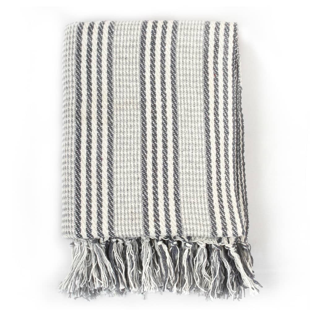 Vidaxl Plaid Stripes 160x210 cm Coton Gris et blanc