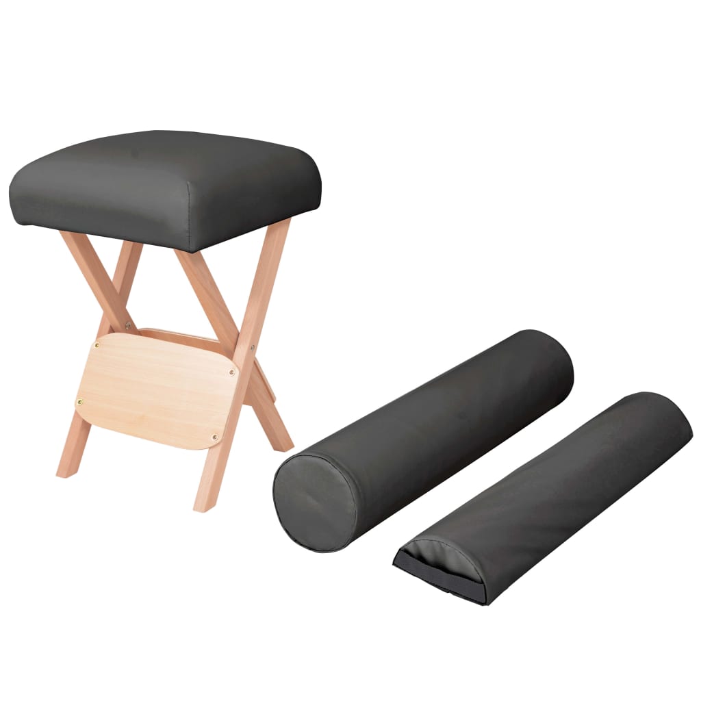 Vidaxl massagekruk met 12 cm dikke zitting 2 bolsters inklapbaar zwart