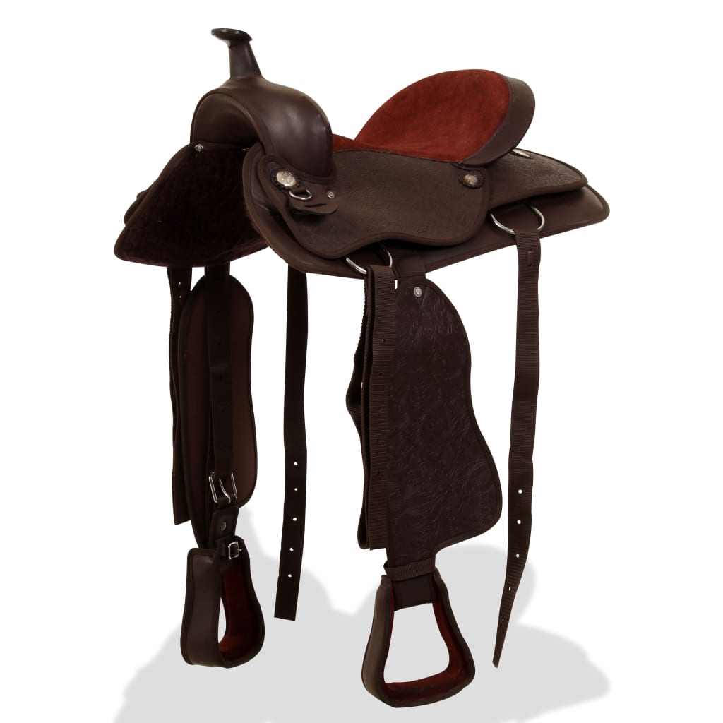 Vidaxl Western Saddle, Bridle et Bright Blast 16 Real Leather Brown