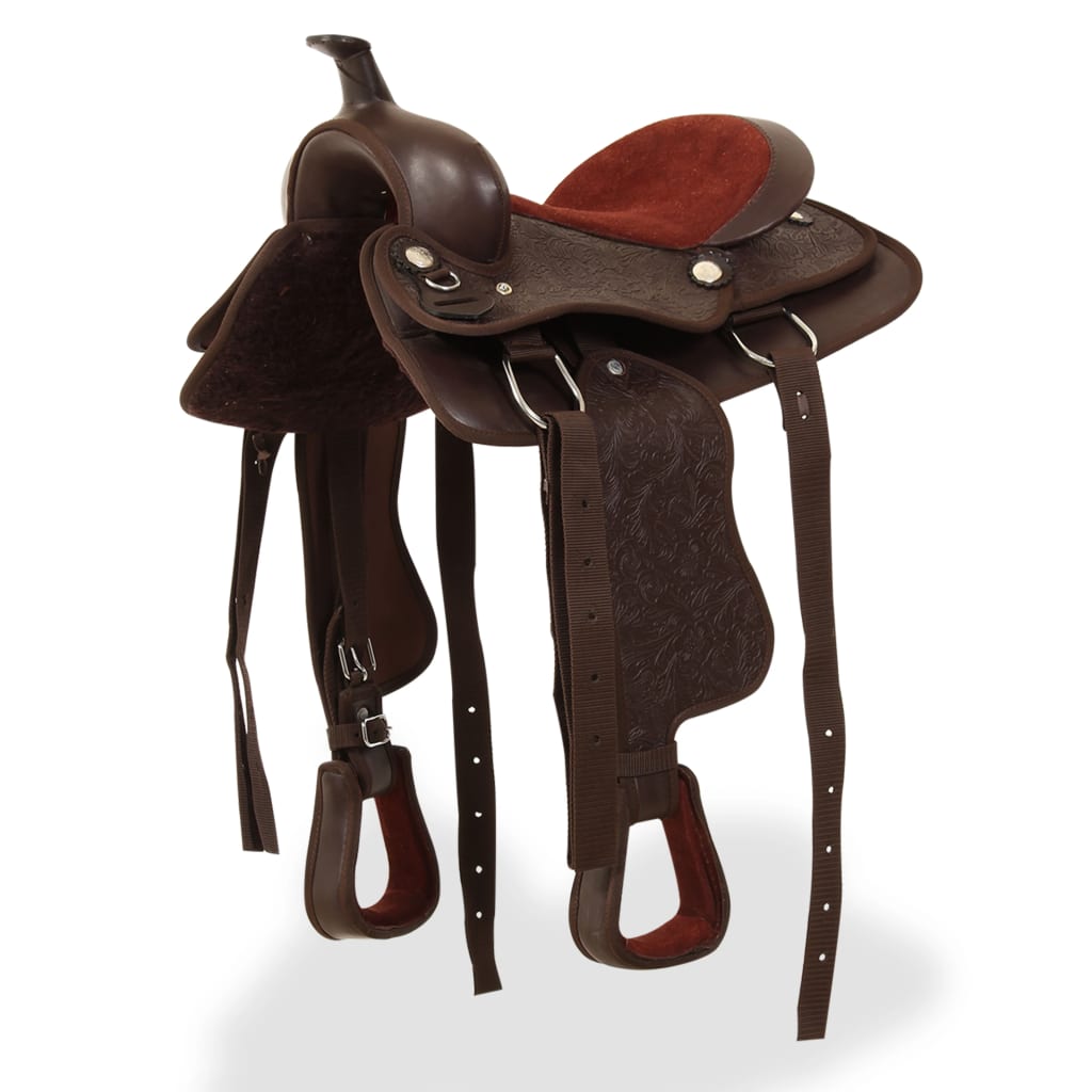 Vidaxl Western Saddle, Bridle et Bright Blast 12 Real Leather Brown