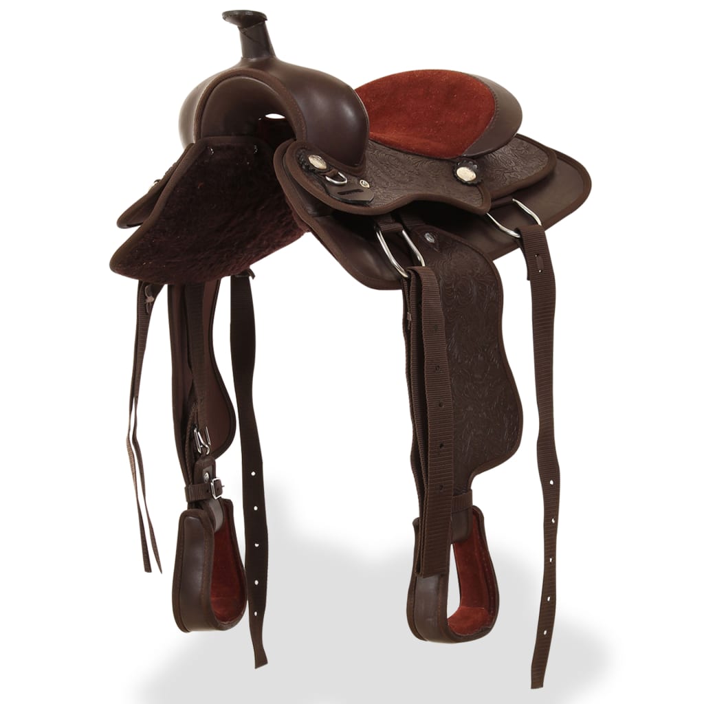 Vidaxl Western Saddle, Bridle og Borr Belt 13 ekte skinnbrun