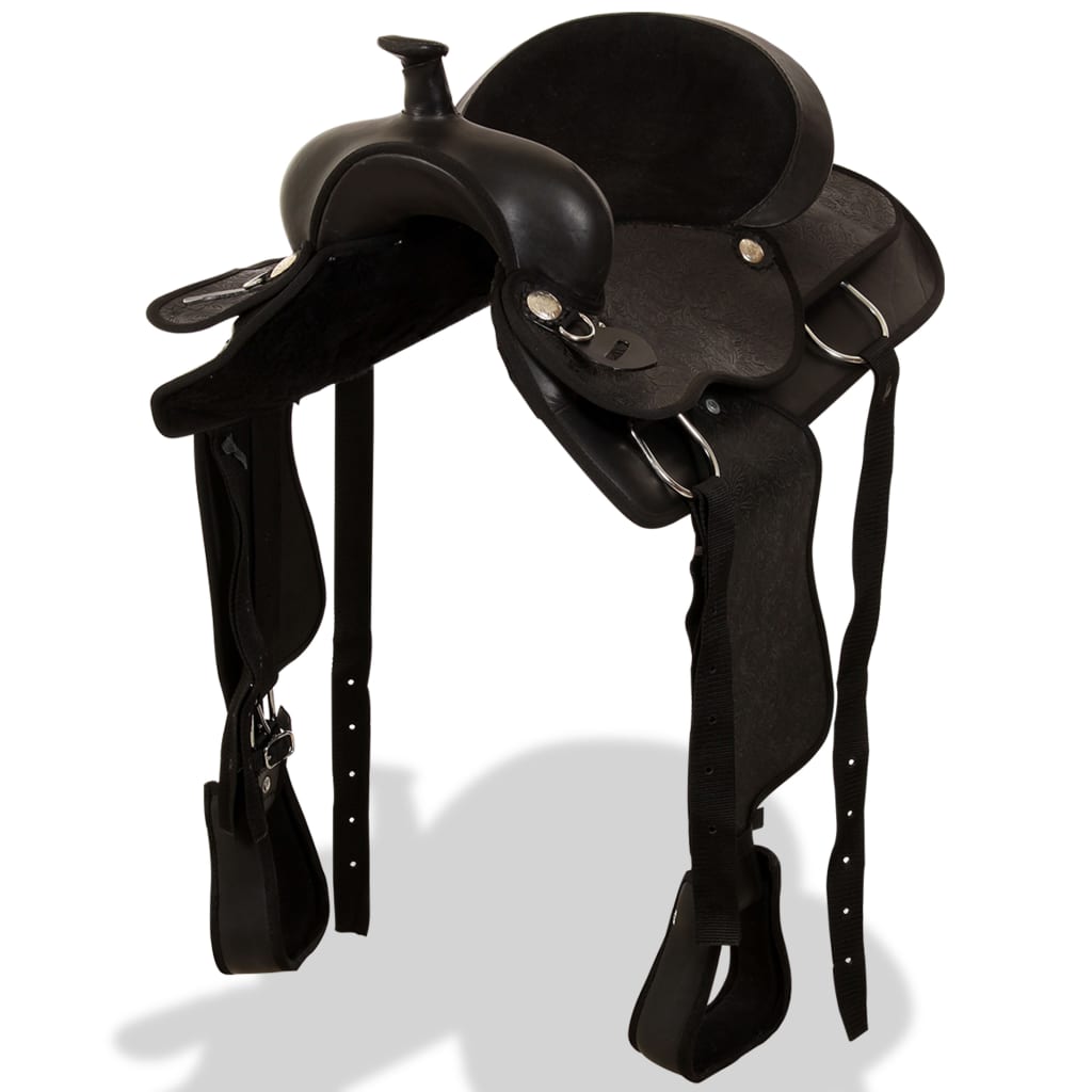 Vidaxl Western Saddle, Bridle et Bright Blast 15 Real Leather Black