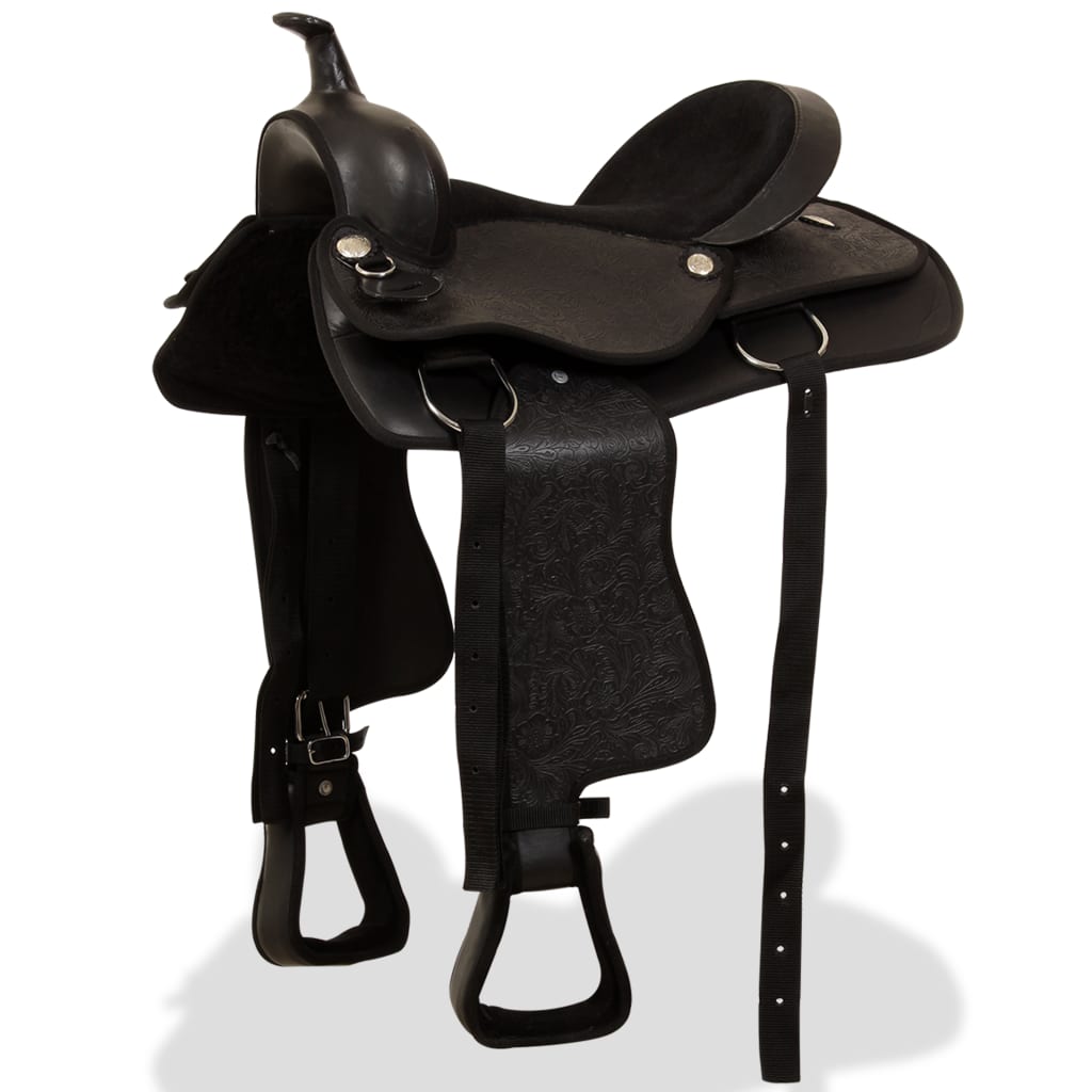 Vidaxl Western Saddle, Bridle et Bright Blast 15 Real Leather Black