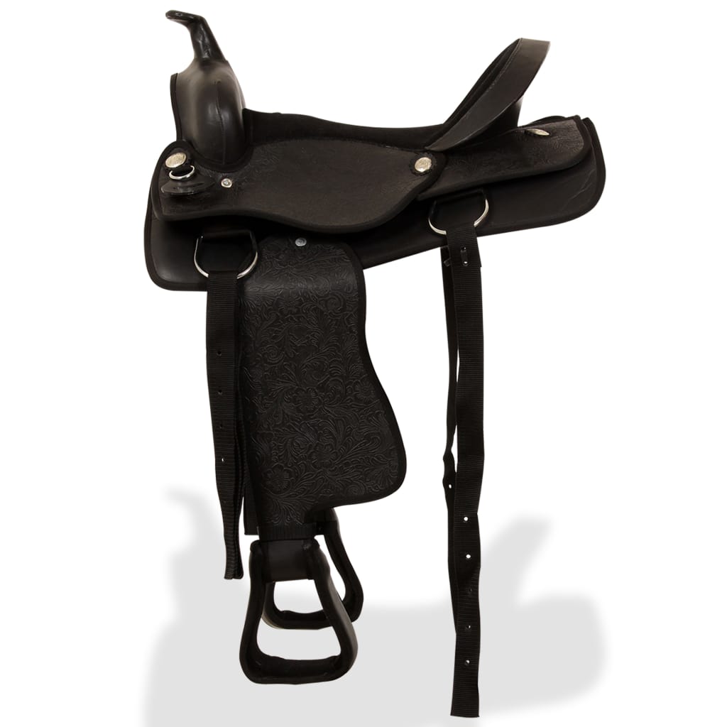 Vidaxl Western Saddle, Bridle et Bright Belt 16 Real Leather Black