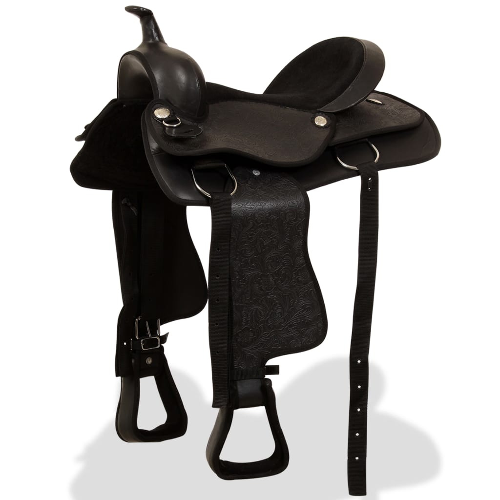 Vidaxl Western Saddle, Bridle et Bright Blast 17 Real Leather Black